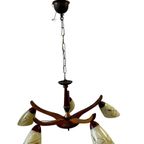 Vintage Rockabilly Luster / Hanglamp Met Hout / Opaline thumbnail 4