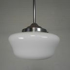 Art Deco Hanglamp Met Witte Kap, Jaren 30 thumbnail 9