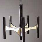 Midcentury Design 5 Arm Gaetano Sciolari Ceiling Lamp Chandelier Chrome thumbnail 5