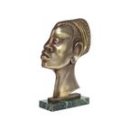 Art Deco Bronzen Sculptuur Afrikaanse Vrouw Groen Marmer Hagenauer thumbnail 5