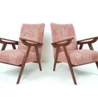 Vintage Fauteuils Teakhout | Roze Rib Stof Nieuw Setprijs thumbnail 2