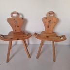 2 Brutalist Spaanse Lage Stoelen Grenen Vintage. thumbnail 9