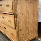 Antiek Grenen Commode / Ladenkast  91 Cm Hoog thumbnail 10