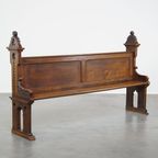 Geweldige, Mooi Gesneden Antieke Eikenhouten Kerkbank In Gotische Stijl Uit Eind 19e Eeuw thumbnail 2
