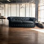 Stoere Zwarte Lederen Chesterfield Zetel / Canapé / Sofa thumbnail 3
