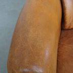 Comfortabele Vintage Oorfauteuil Gemaakt Van Karakteristiek Schapenleer thumbnail 6