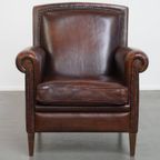 Mooie En In Goede Staat Verkerende Klassieke Donkerbruine Schapenleren Design Fauteuil/ Armchair thumbnail 5