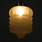 Art Deco Hanglamp Met Mat Glazen Kap En Messing Armatuur, Jaren 30 thumbnail 9