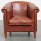 Nette, In Goede Staat Verkerende Rundleren Clubfauteuil In Een Mooie Cognac Kleur thumbnail 5