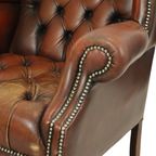 Oude Chesterfield Zetel Bruin Leder Wingchair Oorfauteuil thumbnail 7