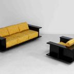 Zeldzame Mid-century 3-zitsbank Door Carlo Bartoli In Zwart Hout En Gele Stof thumbnail 6