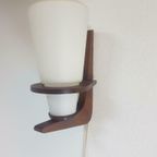 Vintage Scandinavische Wandlamp Teak Melkglas Mid Century 60 thumbnail 2