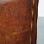 Mooie Cognac Kleurige Schapenleren Art Deco Design Fauteuil/ Armchair Gecombineerd Met Hout thumbnail 11