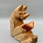 Vintage Boekensteun Neushoorn Hout thumbnail 5