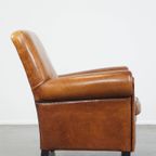 Grote, Stoere En Comfortabele Vintage Cognac-kleurige Schapenleren Fauteuil/armchair thumbnail 4