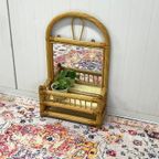 Rotan Spiegel Wandrekje Opbergrekje Vintage thumbnail 3