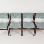 4 Vintage Stoelen Licht Blauwe Rib Nieuwe Stof thumbnail 6