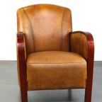 Luxe Rundleren Artdeco Design Armchair Met Houten Armleuningen En Goed Zitcomfort thumbnail 2