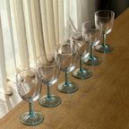 Set Of 6 Vintage Blue Stem Wine Glasses thumbnail 7