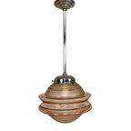 Art Deco Hanglamp Met Ufo-Vormige Glazen Bol, Jaren 30 thumbnail 2