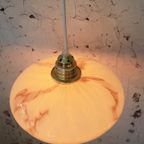 Vintage Art-Deco Hanglamp Gemarmerd Glas Messing thumbnail 6