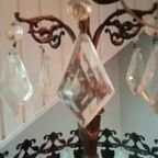 Antiek Plafond Lamp Brons Met Facet Geslepen Glas Kristal thumbnail 12