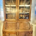 2Delig Antiek Engels Eiken Secretaire Met Boeken Opstand thumbnail 3