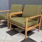 Set Of Arm Chairs In Green Fabric And Wood 1960s thumbnail 6