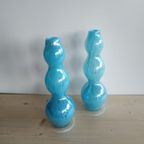 Vintage Glazen Vazenset Turquoise Handgemaakt thumbnail 3