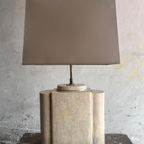 Architectural Table Lamps In Travertine And Brass Style Maison Jansen , 1970S thumbnail 4