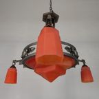 Art Deco Hanglamp Met Glazen Schaal En 3 Kelkjes, Jaren 30 thumbnail 10