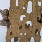 Brutalist Bronzen Judaica Wainberg Kandelaar Vintage thumbnail 6