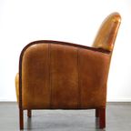 Luxe Rundleren Artdeco Design Armchair Met Houten Armleuningen En Goed Zitcomfort thumbnail 6