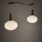 A Pair Of White Opal Frosted Glass Pendants Light With Wooden Details By Massive 1970 thumbnail 10