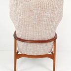 Vintage Bovenkamp Fauteuil Teakhout Roze Bruine Crème Stof thumbnail 4
