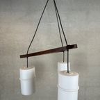 Vintage ‘japandi’ Hanglamp Teak En Opaline thumbnail 8