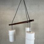 Vintage ‘Japandi’ Hanglamp Teak En Opaline thumbnail 8