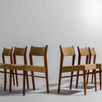 Set Van 6 Elegante Mid-century Eetkamerstoelen In Okergele Stof thumbnail 5