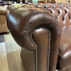 Originele Salvale Chesterfield 2,5 Zits Bank Antiek Bruin Leer thumbnail 2