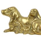 Messing Hond Met Puppies Bloedhond Basset Geel Koper Sculptuur 14Cm thumbnail 8