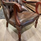 Engelse Springvale Chesterfield Fauteuil Antiek Bruin Library Chair thumbnail 3