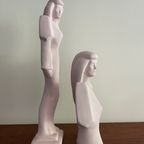 Setvan 2: Lindsey B Stijl Jaren 80 Modernistische Figuur Van Vrouw / Dame In Roze Keramiek thumbnail 6