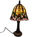 Tiffany Style Table Lamp - Stained Glass Shade And Decorative Base - Ca. 1980’S (No Cracks) thumbnail 3