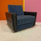 Vintage Fauteuil Blauw Met Zwart thumbnail 5