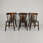 Set Van 6 Engelse Antieke Boerderij Eetkamerstoelen - 19E-Eeuwse Bullseye-Rug thumbnail 2