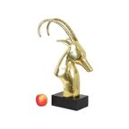 Enorme Vintage Gouden Ibex Gazelle Rams Kop Koperen Sculptuur Xl 56Cm thumbnail 3