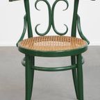 Leuke Groene Sierlijke Vintage Bistro Stoel Met Een Gematte Rieten Zitting thumbnail 3