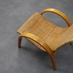 Rare Armchair In Wood And Woven Rattan, 1960s thumbnail 8