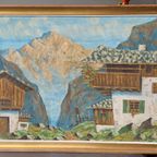 Antiek Origineel Olieverfschilderij Blauw, Groen, Goudkleurig .h.fiedler thumbnail 3