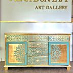 Oosterse Stijl Dressoir/ Kast In Goud En Turquoise thumbnail 2